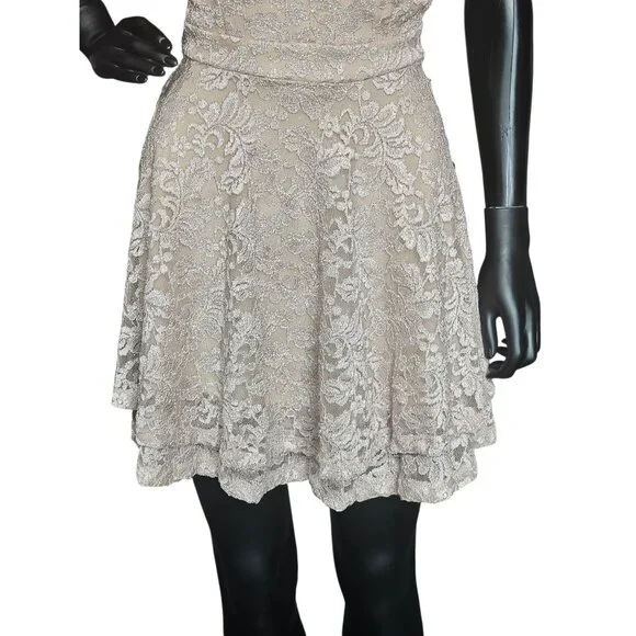 Nude/Gold Sparkle Lace Mini Party/Cocktail Dress - Windsor - Picture 6 of 10